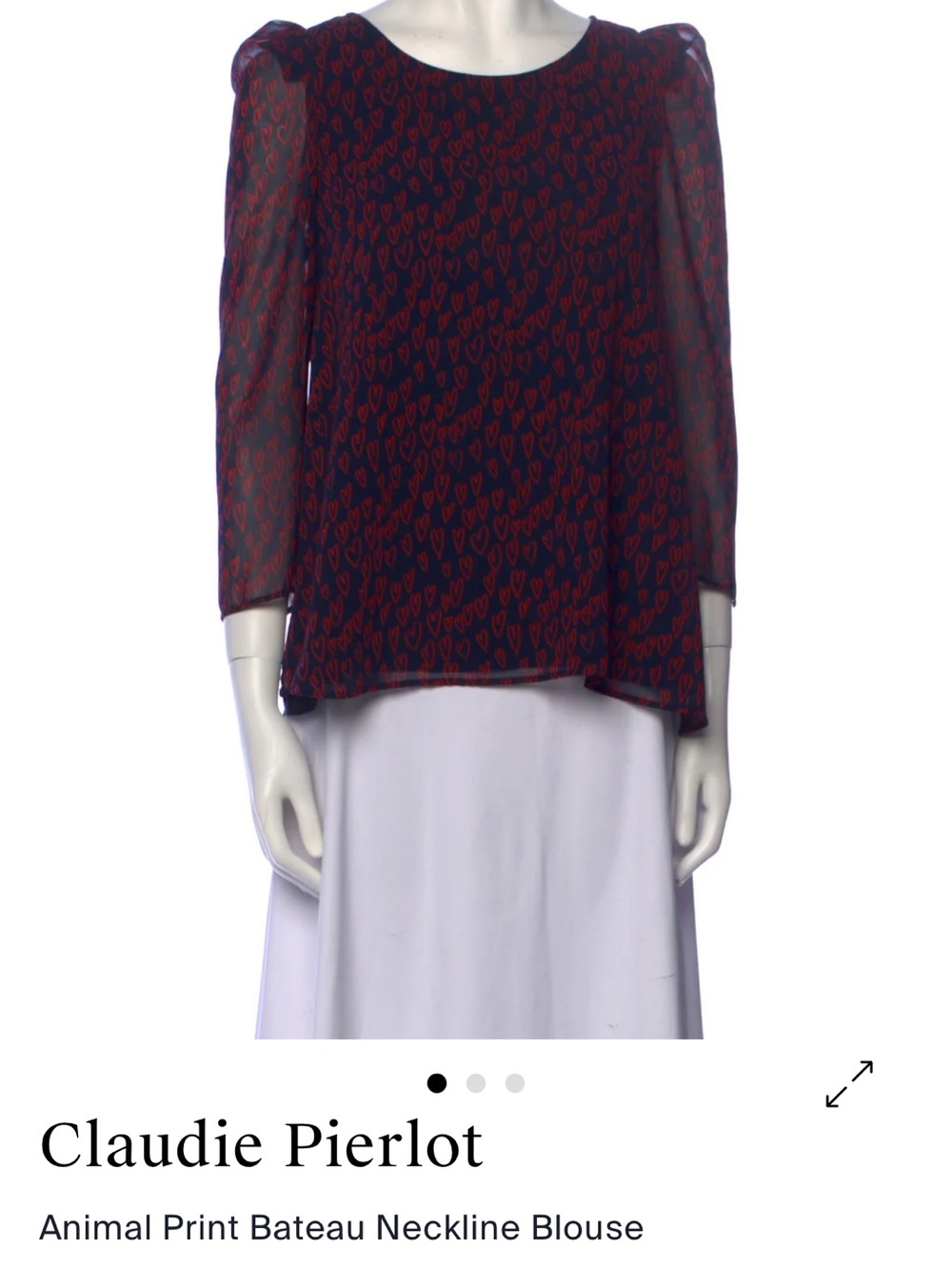 Claudie Pierlot Navy Blouse with Red Heart Print